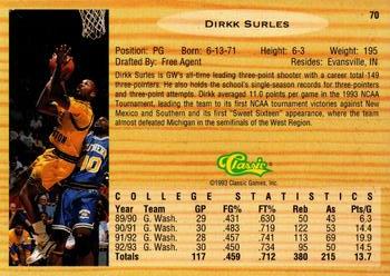 1993 Classic Draft Picks - Gold #70 Dirkk Surles Back