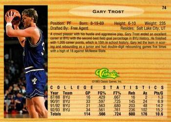 1993 Classic Draft Picks - Gold #74 Gary Trost Back