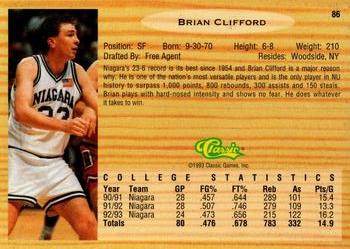 1993 Classic Draft Picks - Gold #86 Brian Clifford Back