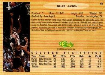 1993 Classic Draft Picks - Gold #93 Khari Jaxon Back
