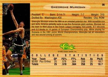 1993 Classic Draft Picks - Gold #96 Gheorghe Muresan Back