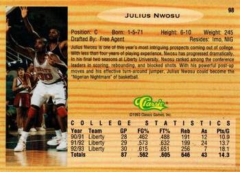 1993 Classic Draft Picks - Gold #98 Julius Nwosu Back