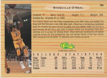 1993 Classic Draft Picks - Gold #104 Shaquille O'Neal Back