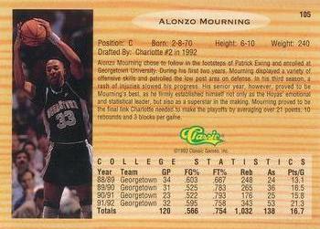 1993 Classic Draft Picks - Gold #105 Alonzo Mourning Back