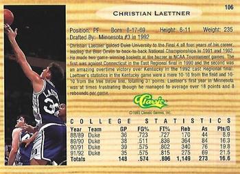1993 Classic Draft Picks - Gold #106 Christian Laettner Back