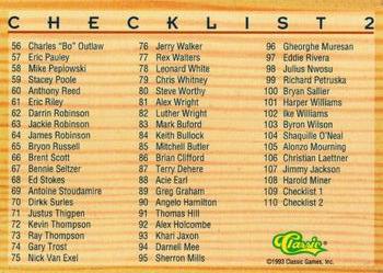 1993 Classic Draft Picks - Gold #110 Checklist 2: 56-110 Back