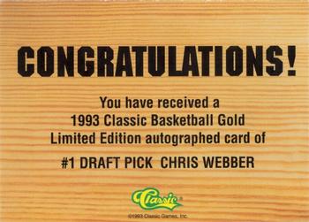 1993 Classic Draft Picks - Gold #NNO Chris Webber Back