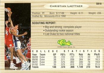 1993 Classic Draft Picks - Special Bonus #SB18 Christian Laettner Back