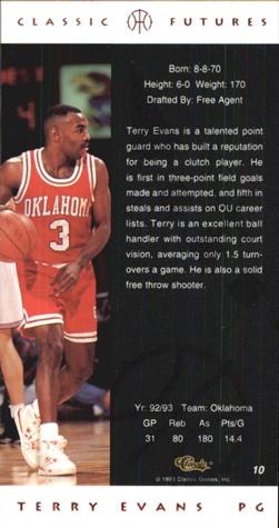 1993 Classic Futures #10 Terry Evans Back