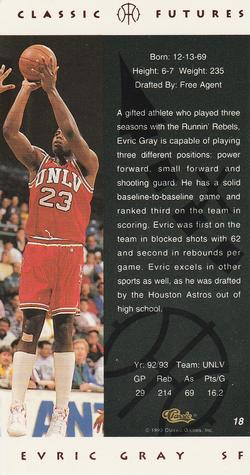 1993 Classic Futures #18 Evric Gray Back