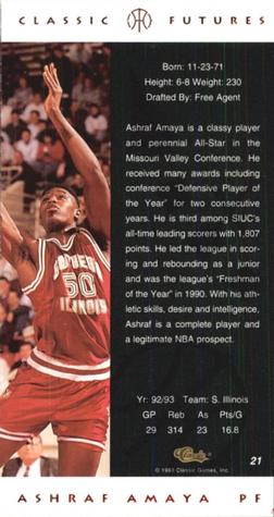 1993 Classic Futures #21 Ashraf Amaya Back