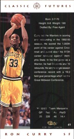 1993 Classic Futures #41 Ron Curry Back
