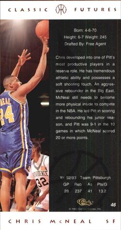 1993 Classic Futures #46 Chris McNeal Back