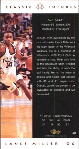 1993 Classic Futures #50 Lance Miller Back