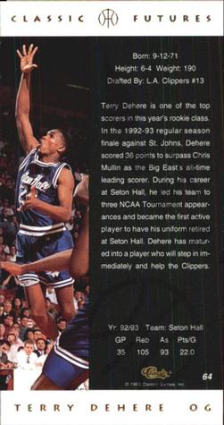 1993 Classic Futures #64 Terry Dehere Back