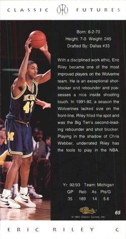 1993 Classic Futures #65 Eric Riley Back