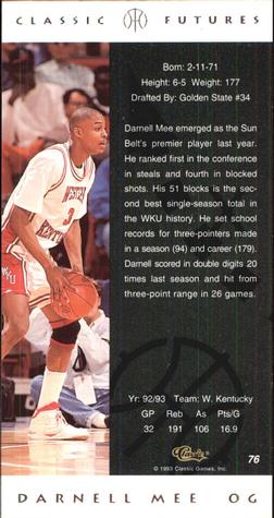 1993 Classic Futures #76 Darnell Mee Back