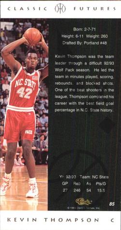 1993 Classic Futures #85 Kevin Thompson Back