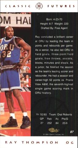 1993 Classic Futures #87 Ray Thompson Back