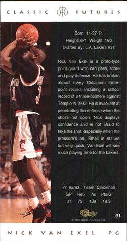 1993 Classic Futures #91 Nick Van Exel Back