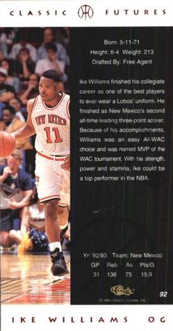 1993 Classic Futures #92 Ike Williams Back