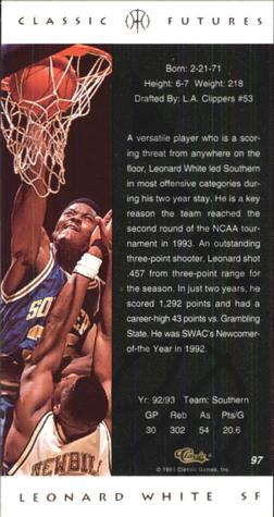 1993 Classic Futures #97 Leonard White Back