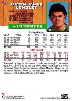 1993-94 Hoops - Fifth Anniversary Gold #130 Luc Longley Back