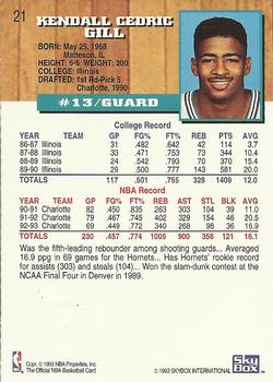 1993-94 Hoops - Fifth Anniversary Gold #21 Kendall Gill Back