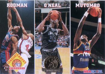 1993-94 Hoops - Fifth Anniversary Gold #284 Rebounds (Dennis Rodman / Shaquille O'Neal / Dikembe Mutombo) Front