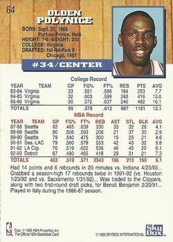 1993-94 Hoops - Fifth Anniversary Gold #64 Olden Polynice Back