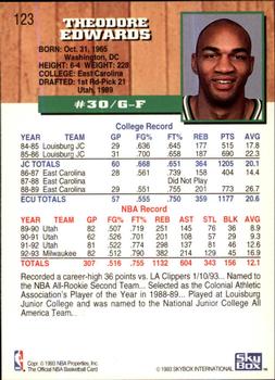1993-94 Hoops - Fifth Anniversary Gold #123 Blue Edwards Back