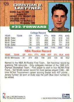 1993-94 Hoops - Fifth Anniversary Gold #129 Christian Laettner Back