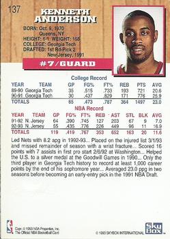 1993-94 Hoops - Fifth Anniversary Gold #137 Kenny Anderson Back