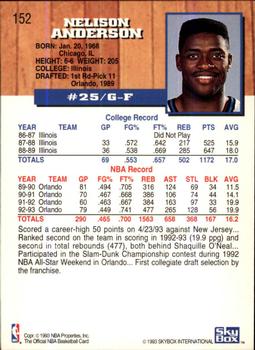 1993-94 Hoops - Fifth Anniversary Gold #152 Nick Anderson Back
