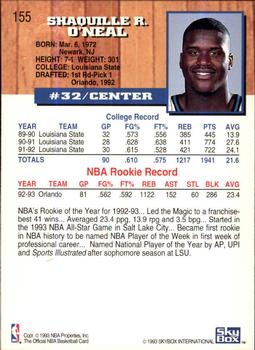 1993-94 Hoops - Fifth Anniversary Gold #155 Shaquille O'Neal Back