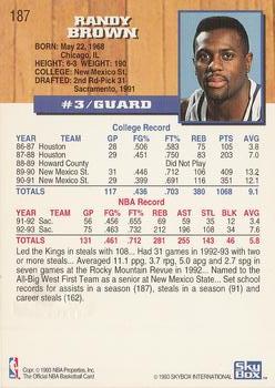 1993-94 Hoops - Fifth Anniversary Gold #187 Randy Brown Back