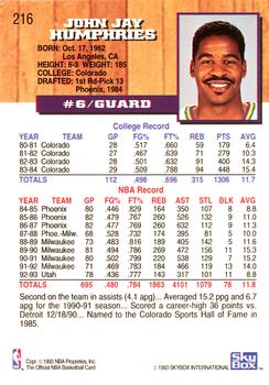 1993-94 Hoops - Fifth Anniversary Gold #216 Jay Humphries Back