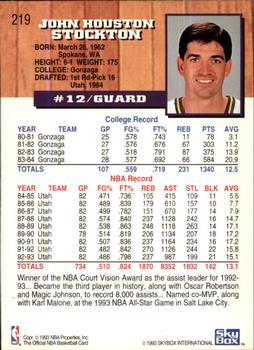 1993-94 Hoops - Fifth Anniversary Gold #219 John Stockton Back