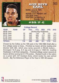 1993-94 Hoops - Fifth Anniversary Gold #305 Acie Earl Back