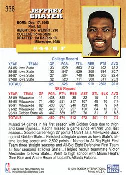 1993-94 Hoops - Fifth Anniversary Gold #338 Jeff Grayer Back
