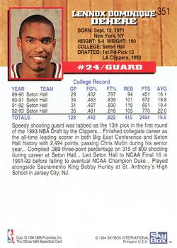 1993-94 Hoops - Fifth Anniversary Gold #351 Terry Dehere Back