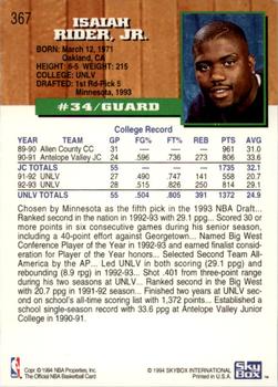 1993-94 Hoops - Fifth Anniversary Gold #367 Isaiah Rider Back