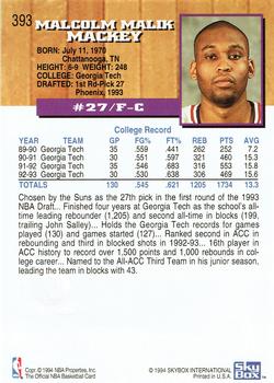 1993-94 Hoops - Fifth Anniversary Gold #393 Malcolm Mackey Back