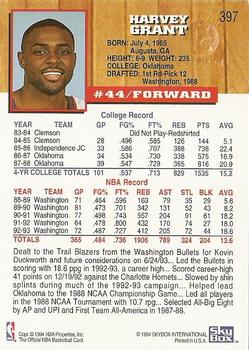 1993-94 Hoops - Fifth Anniversary Gold #397 Harvey Grant Back