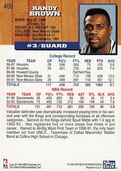 1993-94 Hoops - Fifth Anniversary Gold #400 Randy Brown Back