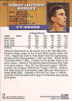1993-94 Hoops - Fifth Anniversary Gold #401 Bobby Hurley Back