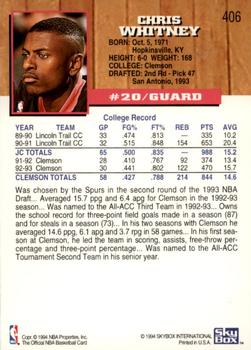 1993-94 Hoops - Fifth Anniversary Gold #406 Chris Whitney Back