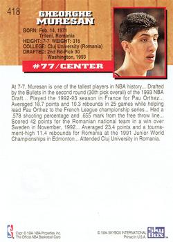 1993-94 Hoops - Fifth Anniversary Gold #418 Gheorghe Muresan Back