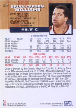 1993-94 Hoops - Fifth Anniversary Gold #329 Brian Williams Back