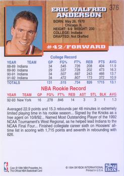 1993-94 Hoops - Fifth Anniversary Gold #376 Eric Anderson Back